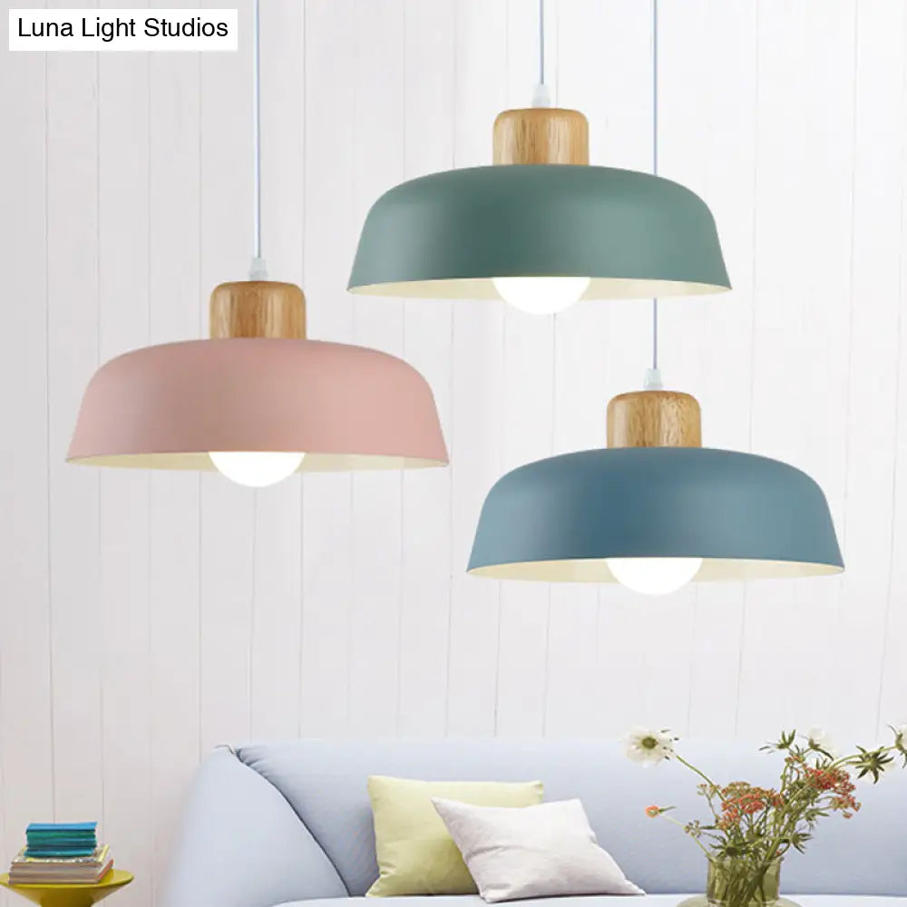 Bowl Shade Pendant Lamp - Metallic Macaron Hanging Light In Pink/Blue/Yellow