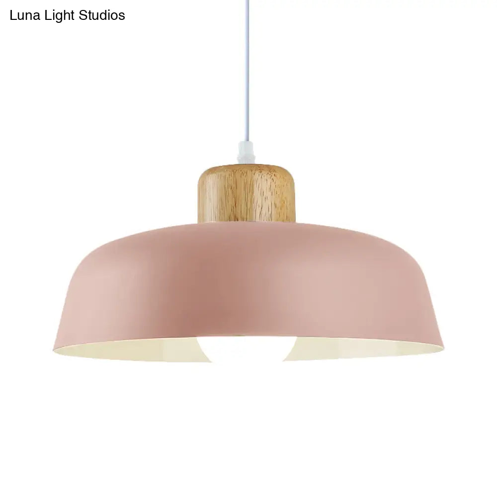 Bowl Shade Pendant Lamp - Metallic Macaron Hanging Light In Pink/Blue/Yellow