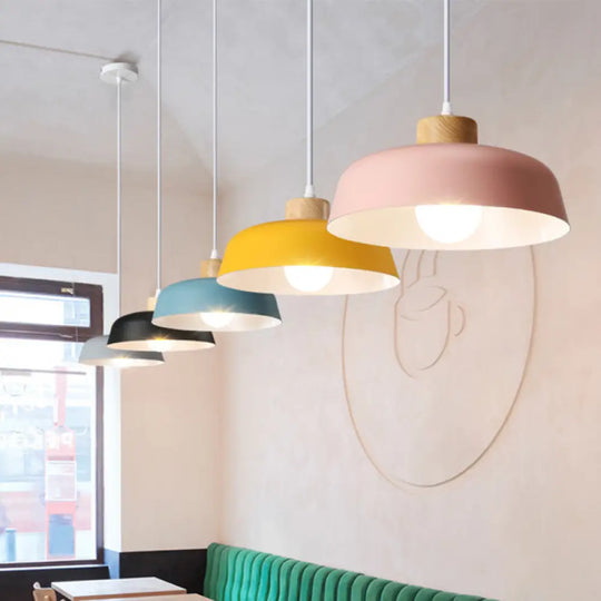 Bowl Shade Pendant Lamp - Metallic Macaron Hanging Light In Pink/Blue/Yellow Yellow