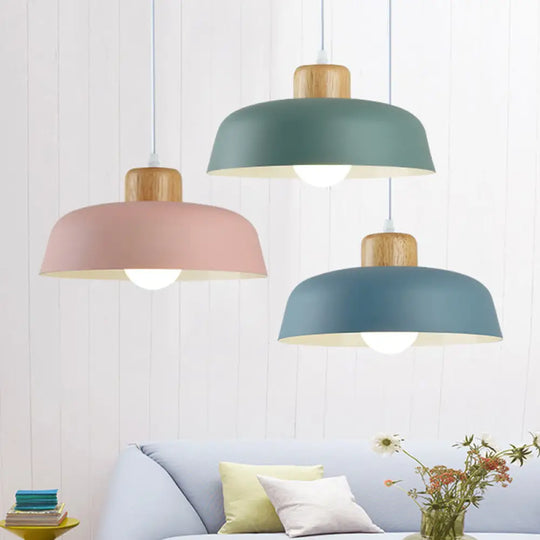 Bowl Shade Pendant Lamp - Metallic Macaron Hanging Light In Pink/Blue/Yellow Green