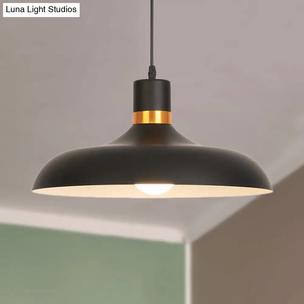 Aluminum Bowl Shade Pendant Light: Contemporary Ceiling Fixture For Living Room In Black/White Black