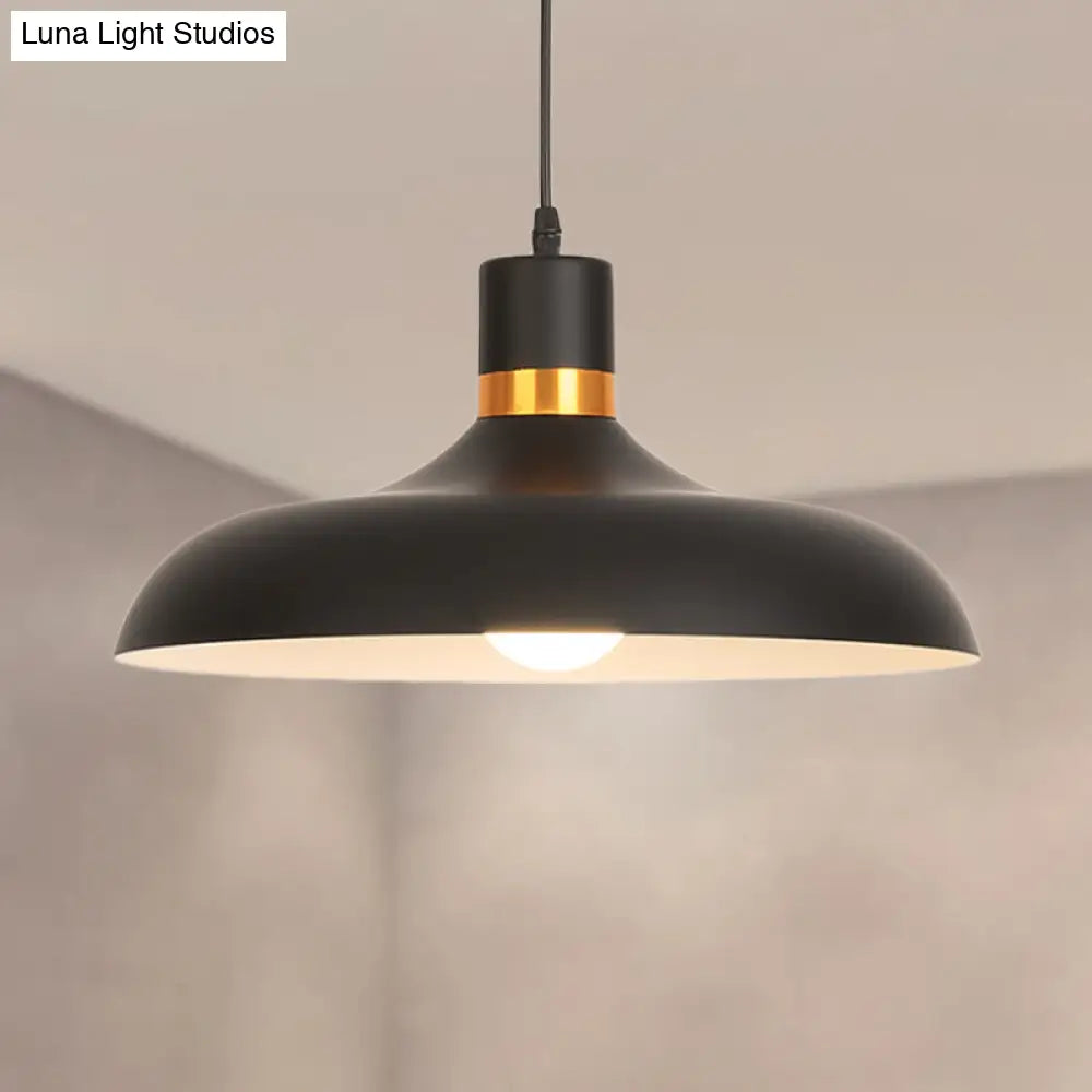 Aluminum Bowl Shade Pendant Light: Contemporary Ceiling Fixture For Living Room In Black/White