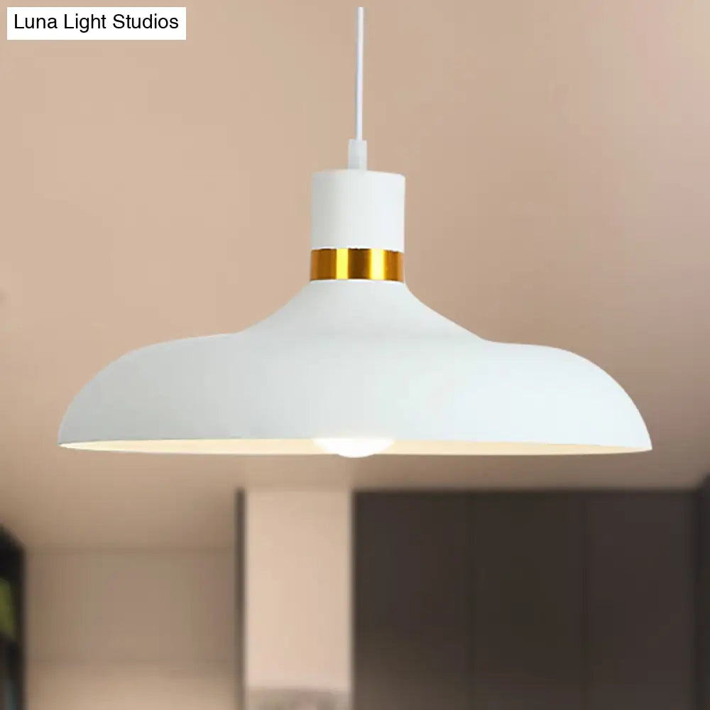 Aluminum Bowl Shade Pendant Light: Contemporary Ceiling Fixture For Living Room In Black/White White