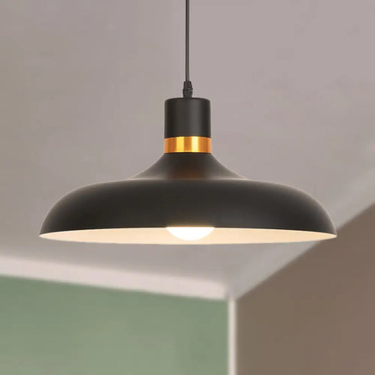 Bowl-Shaded Pendant Light: Aluminum Fixture For Contemporary Living Room Decor Black