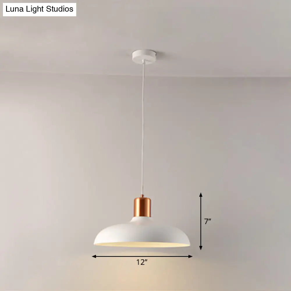 Bowl-Shaped Restaurant Pendant Light - Metal Construction Macaron Suspension Design With 1 Bulb