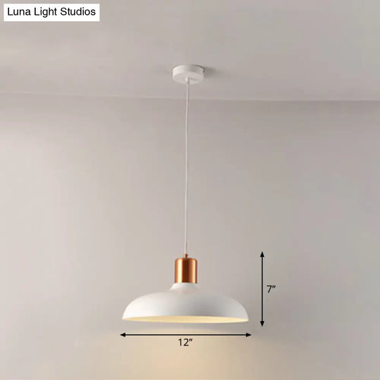 Bowl-Shaped Restaurant Pendant Light - Metal Construction Macaron Suspension Design With 1 Bulb