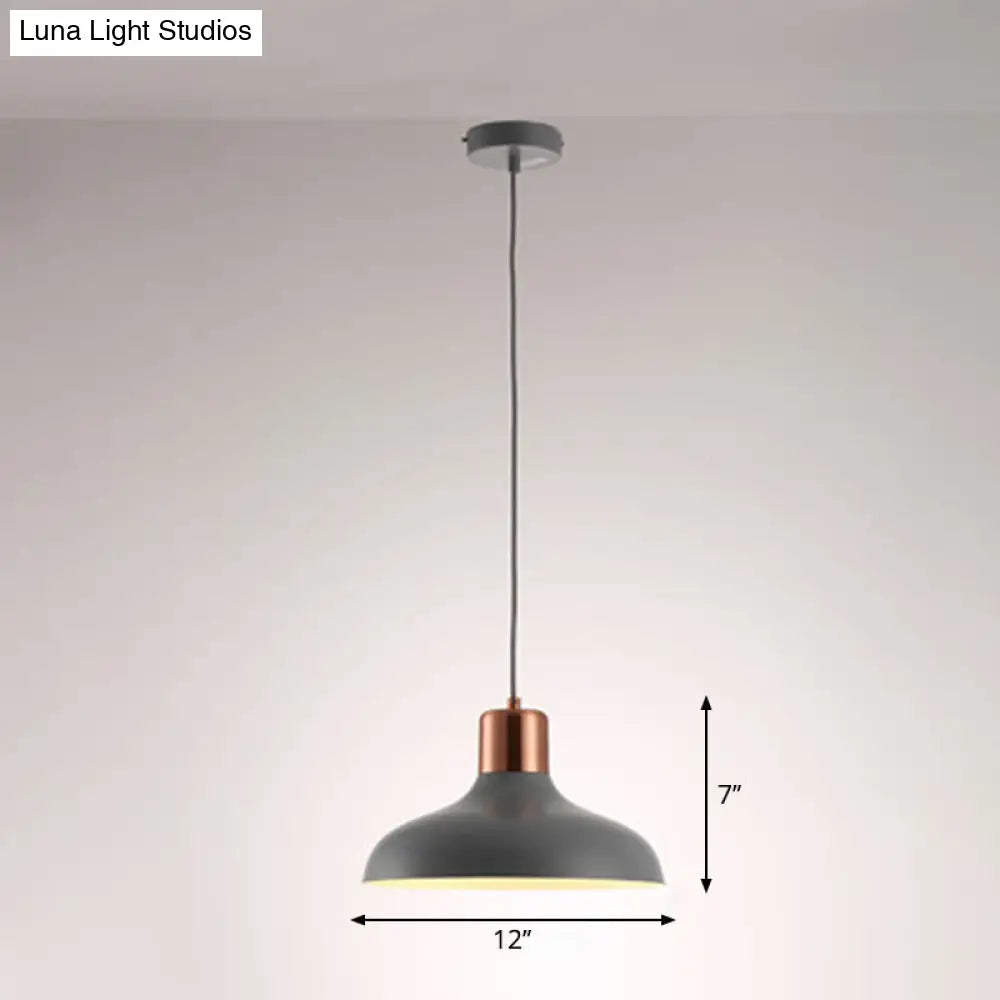 Bowl-Shaped Restaurant Pendant Light - Metal Construction Macaron Suspension Design With 1 Bulb