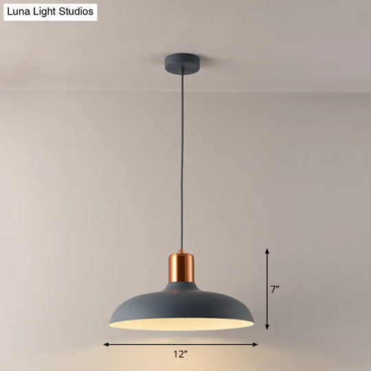 Bowl-Shaped Restaurant Pendant Light - Metal Construction Macaron Suspension Design With 1 Bulb