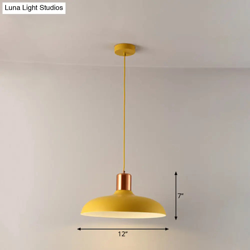 Bowl-Shaped Restaurant Pendant Light - Metal Construction Macaron Suspension Design With 1 Bulb