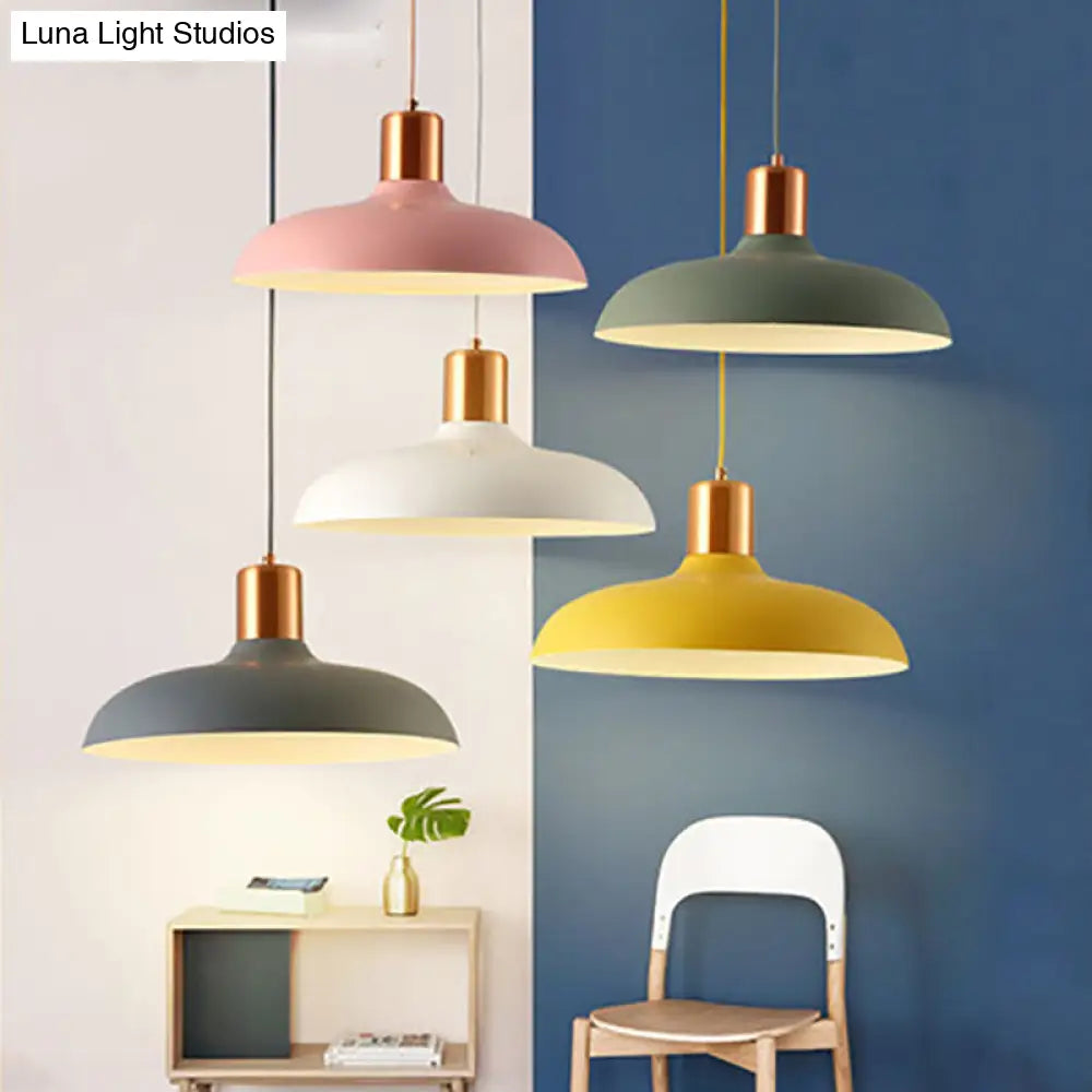 Bowl-Shaped Restaurant Pendant Light - Metal Construction Macaron Suspension Design With 1 Bulb