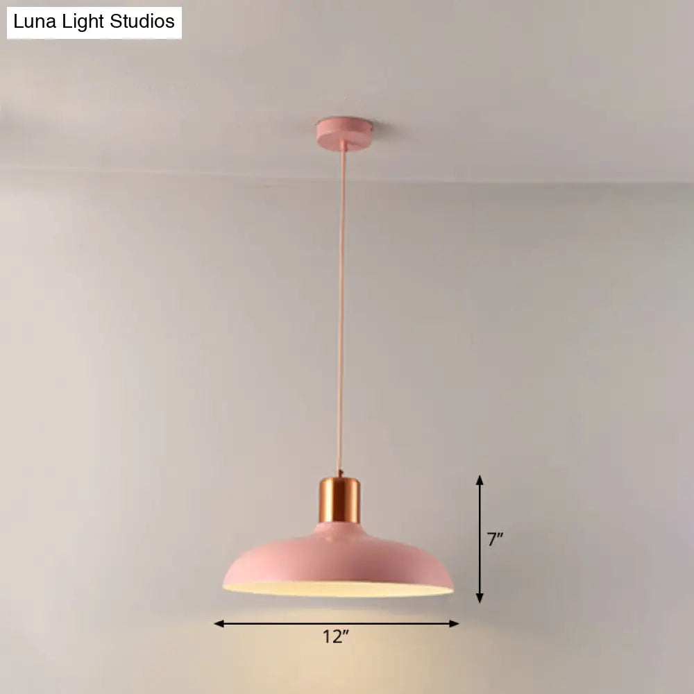 Bowl-Shaped Restaurant Pendant Light - Metal Construction Macaron Suspension Design With 1 Bulb