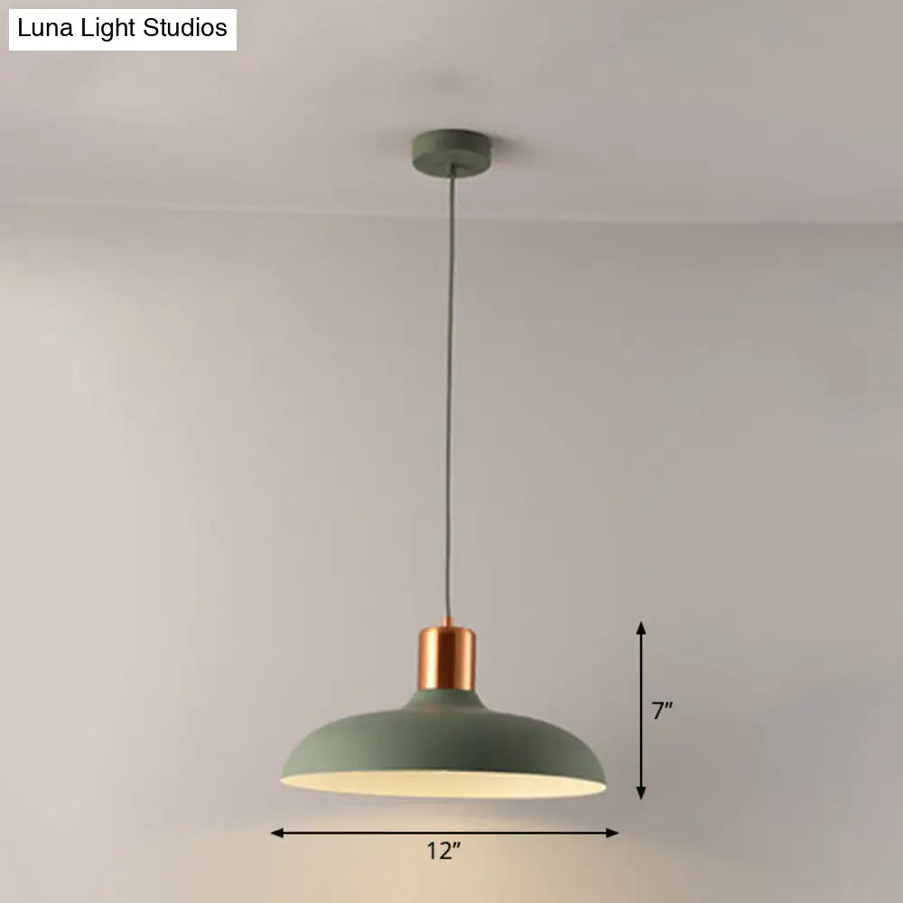 Bowl-Shaped Restaurant Pendant Light - Metal Construction Macaron Suspension Design With 1 Bulb