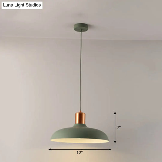 Bowl-Shaped Restaurant Pendant Light - Metal Construction Macaron Suspension Design With 1 Bulb