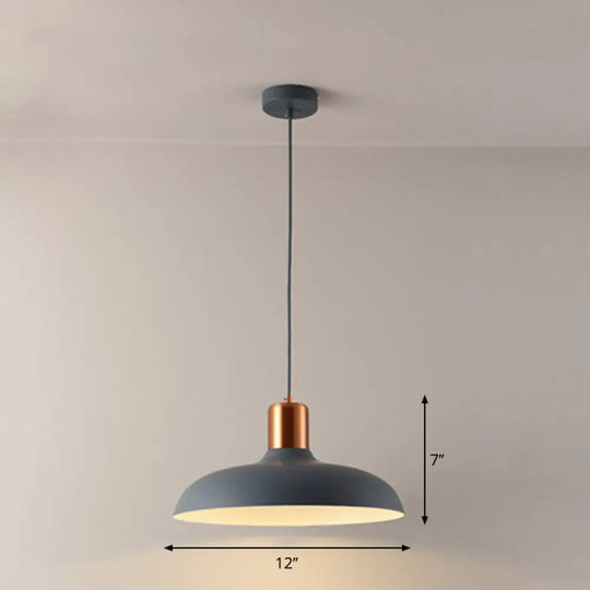 Bowl-Shaped Restaurant Pendant Light - Metal Construction Macaron Suspension Design With 1 Bulb Blue