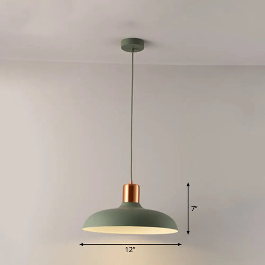 Bowl-Shaped Restaurant Pendant Light - Metal Construction Macaron Suspension Design With 1 Bulb