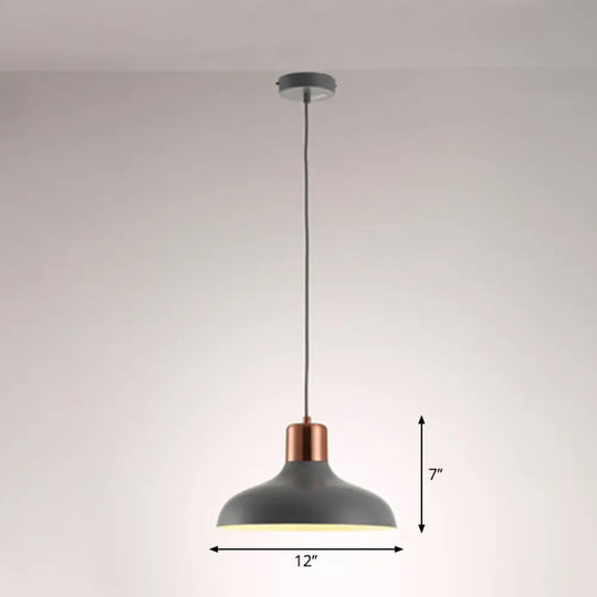 Bowl-Shaped Restaurant Pendant Light - Metal Construction Macaron Suspension Design With 1 Bulb Grey