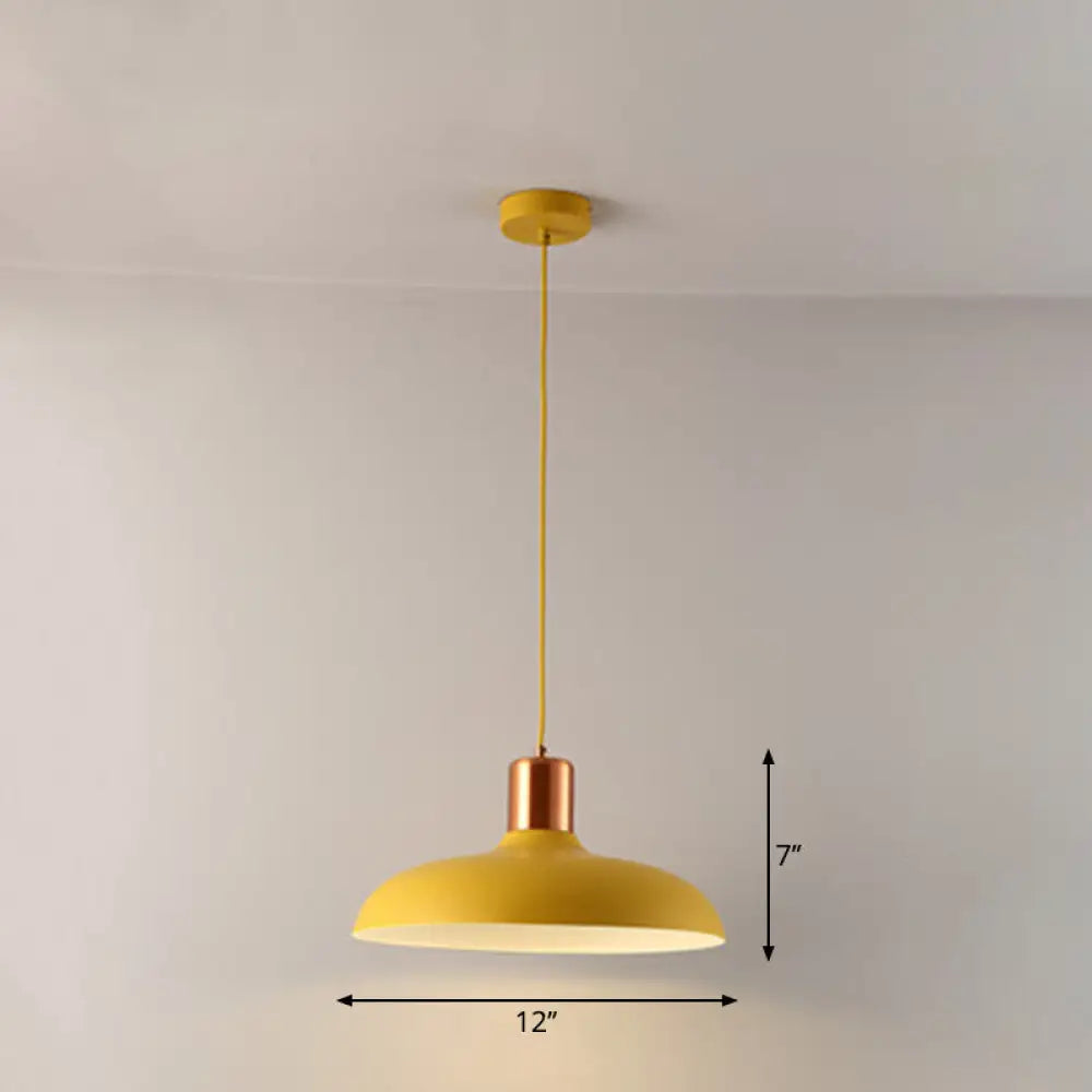 Bowl-Shaped Restaurant Pendant Light - Metal Construction Macaron Suspension Design With 1 Bulb