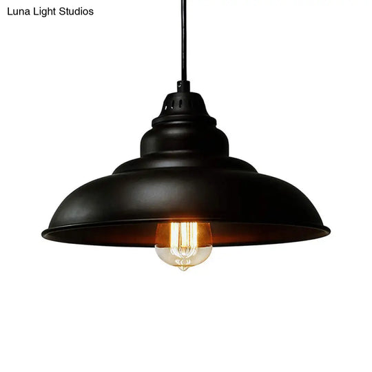 Industrial Style Suspension Pendant Light - Metal 1-Light Bowl Dining Room Lamp In Black