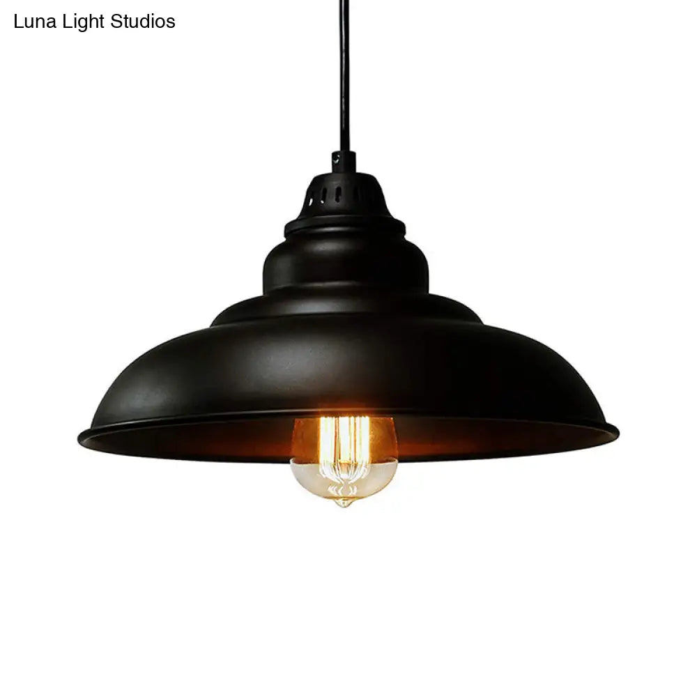 Bowl Suspension Pendant Light In Black - Industrial Style Metal 1 For Dining Room