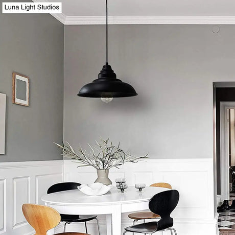 Bowl Suspension Pendant Light In Black - Industrial Style Metal 1 For Dining Room