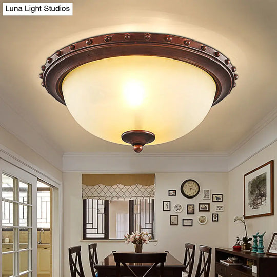 Bowl White Glass Ceiling Light With Traditional Flushmount Design - Bronze Finish 2/3 Lights Ideal