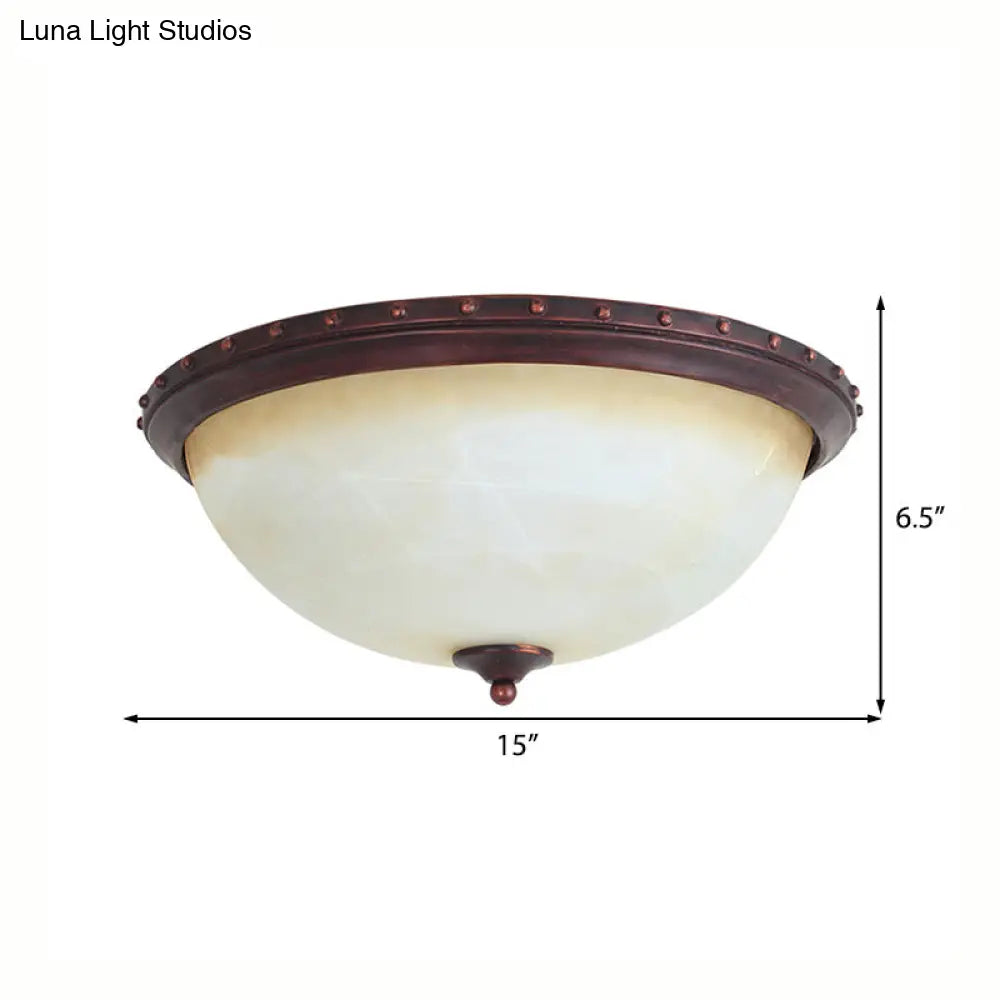 Bowl White Glass Ceiling Light With Traditional Flushmount Design - Bronze Finish 2/3 Lights Ideal