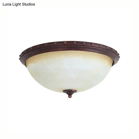 Bowl White Glass Ceiling Light With Traditional Flushmount Design - Bronze Finish 2/3 Lights Ideal