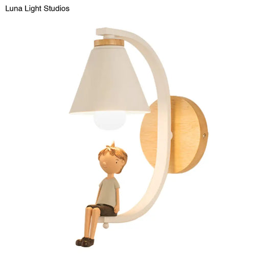 Boy Deco Cone Shade Sconce Light: 1 Head Wall Lamp For Childs Bedroom Or Foyer