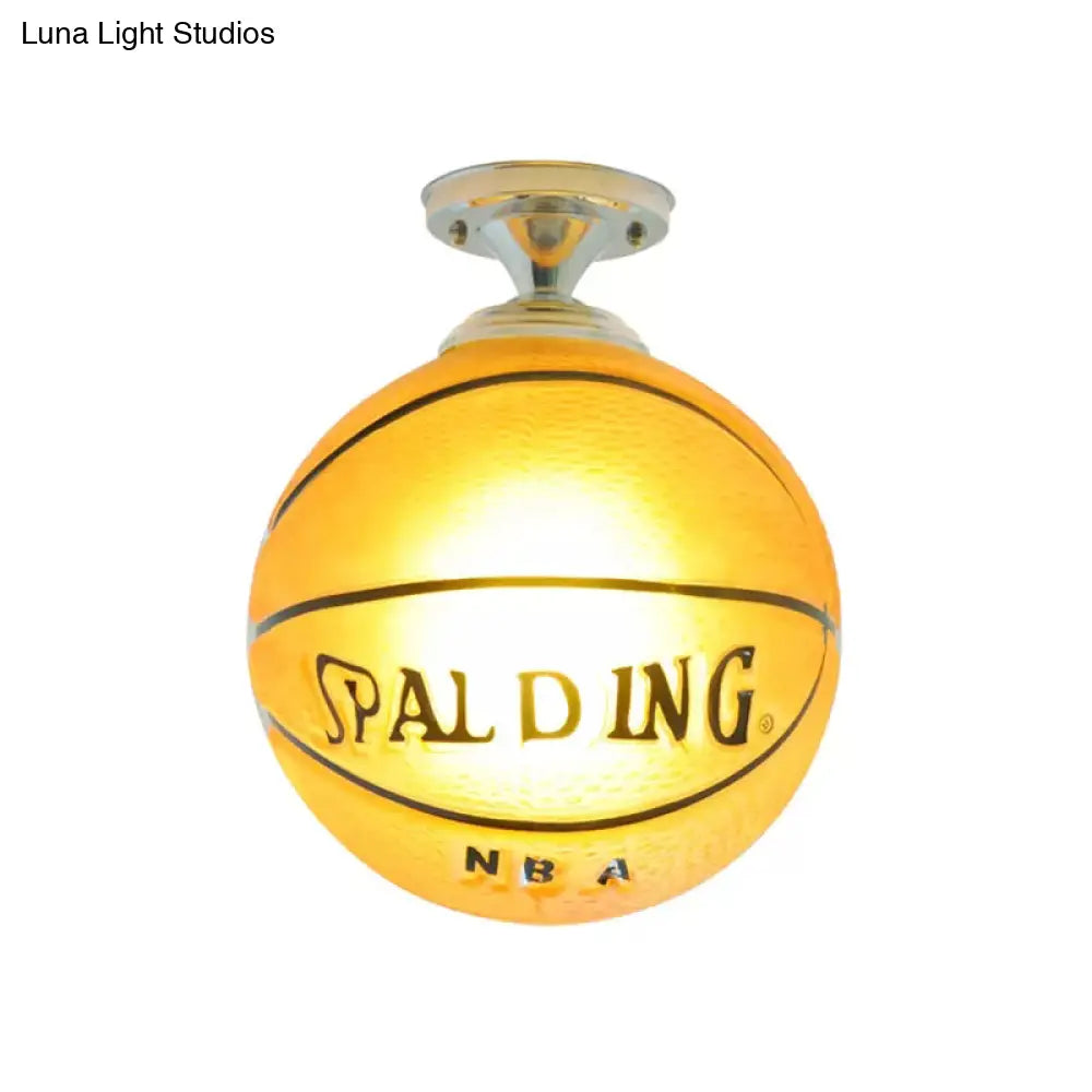 Boys Basketball Ceiling Mount Light - Sport Style Glass Lamp For Bedroom