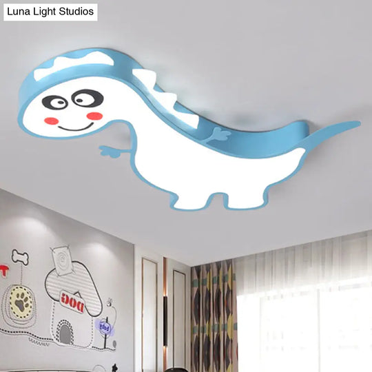 Boys Girls Led Ceiling Light: Dancing Dragon Acrylic Cartoon Flush Fixture Blue / 21.5 White