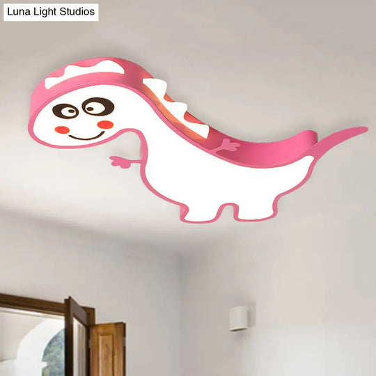 Boys Girls Led Ceiling Light: Dancing Dragon Acrylic Cartoon Flush Fixture Pink / 21.5 White