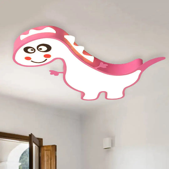 Boys Girls Led Ceiling Light: Dancing Dragon Acrylic Cartoon Flush Fixture Pink / 21.5’ White