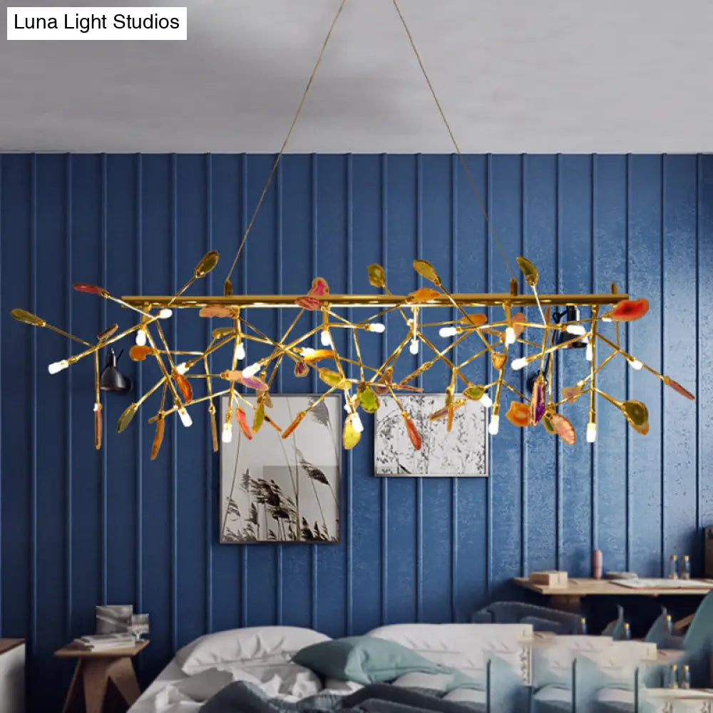 Branch Island Light Nordic Crystal Gold Hanging Ceiling - 16/24 Head Colorful Design For Dining Room
