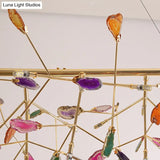 Branch Island Light Nordic Crystal Gold Hanging Ceiling - 16/24 Head Colorful Design For Dining Room