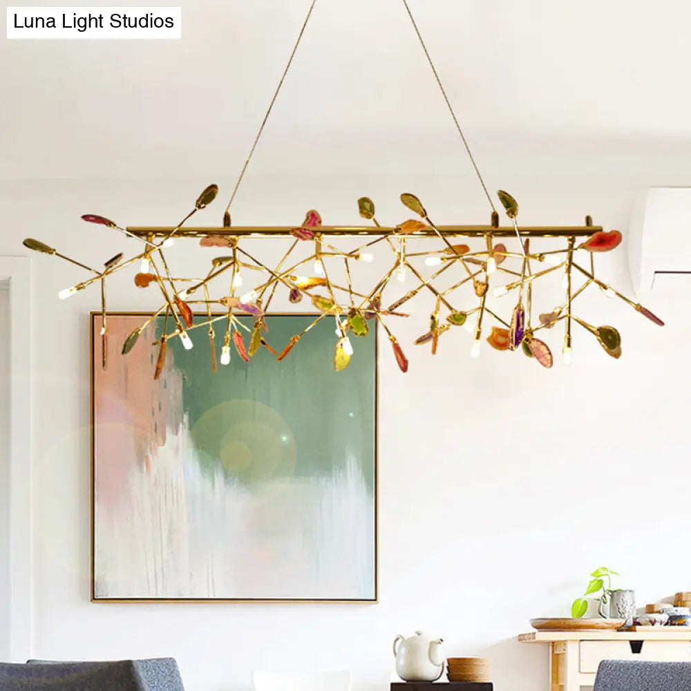 Branch Island Light Nordic Crystal Gold Hanging Ceiling - 16/24 Head Colorful Design For Dining Room