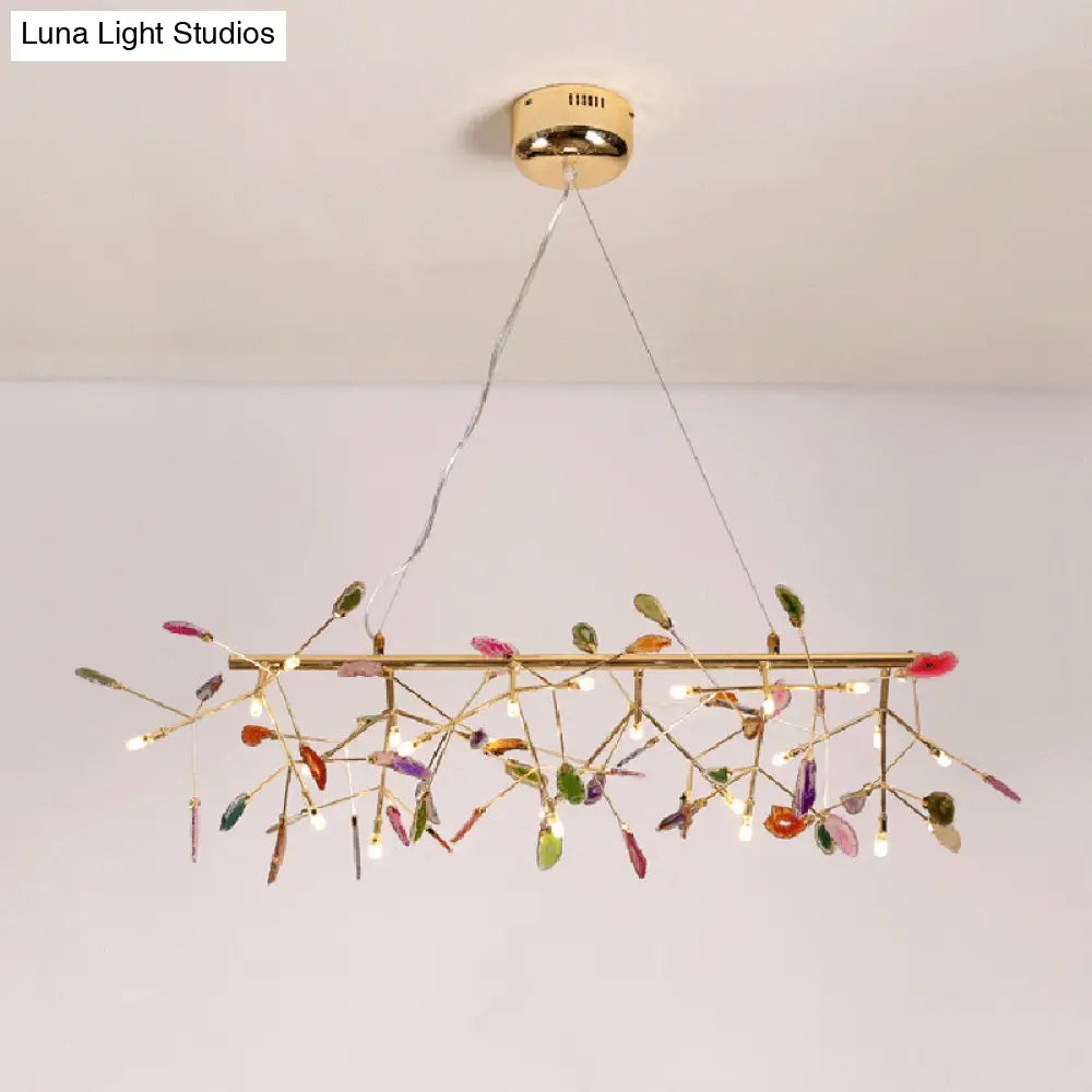 Branch Island Light Nordic Crystal Gold Hanging Ceiling - 16/24 Head Colorful Design For Dining Room