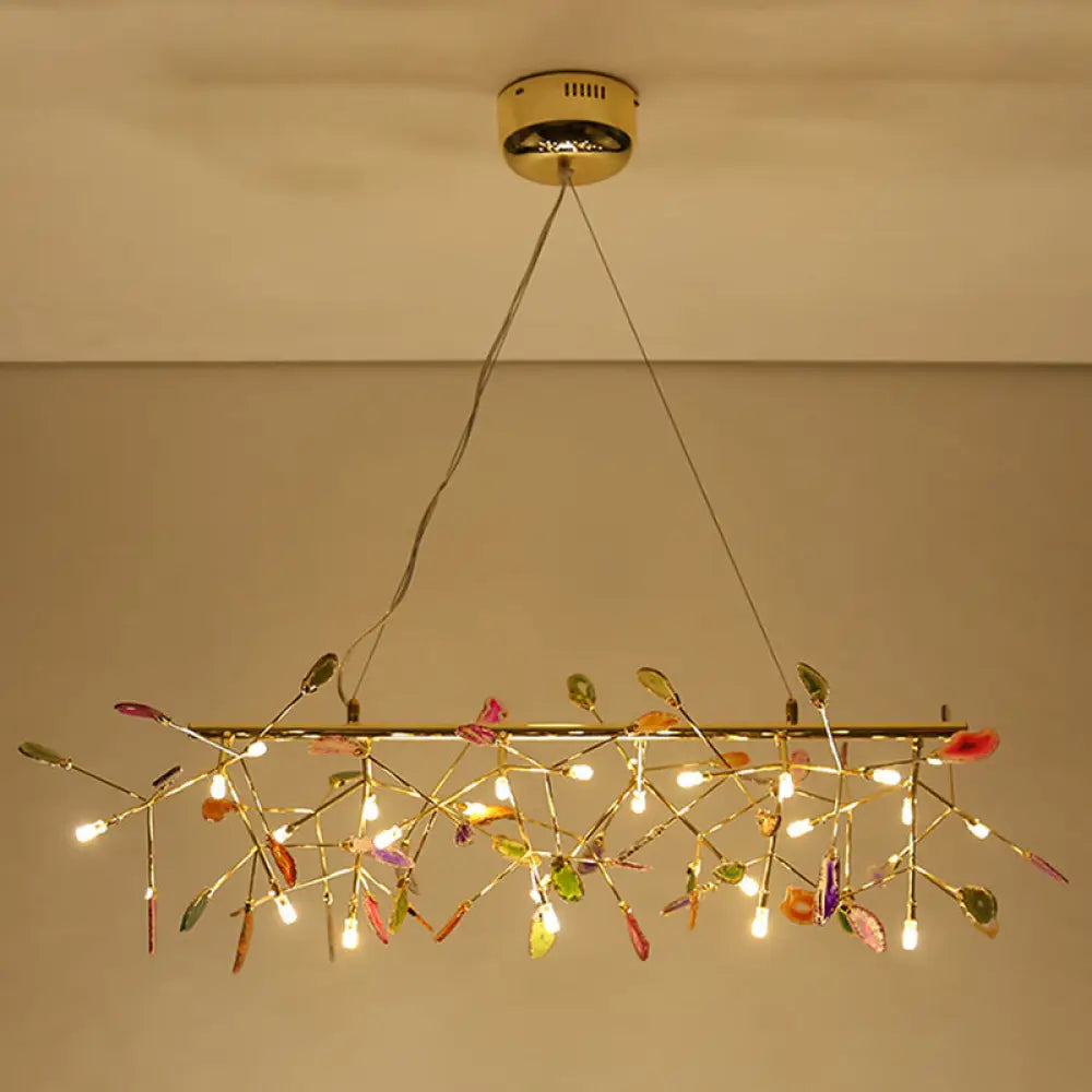 Branch Island Light Nordic Crystal Gold Hanging Ceiling - 16/24 Head Colorful Design For Dining Room