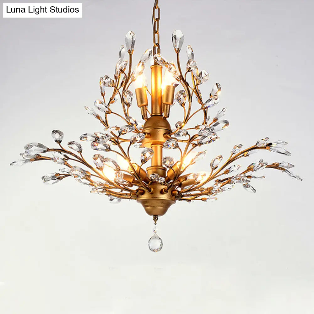 Branch Shaped Crystal Chandelier Pendant Light - Country Style Living Room Fixture