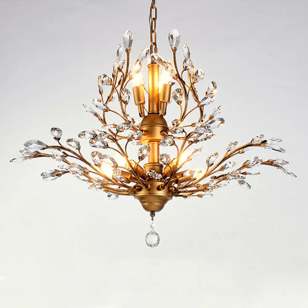 Branch Shaped Crystal Chandelier Pendant Light - Country Style Living Room Fixture 7 / Gold