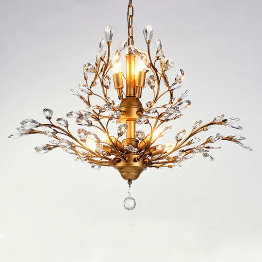 Branch Shaped Crystal Chandelier Pendant Light - Country Style Living Room Fixture 7 / Gold