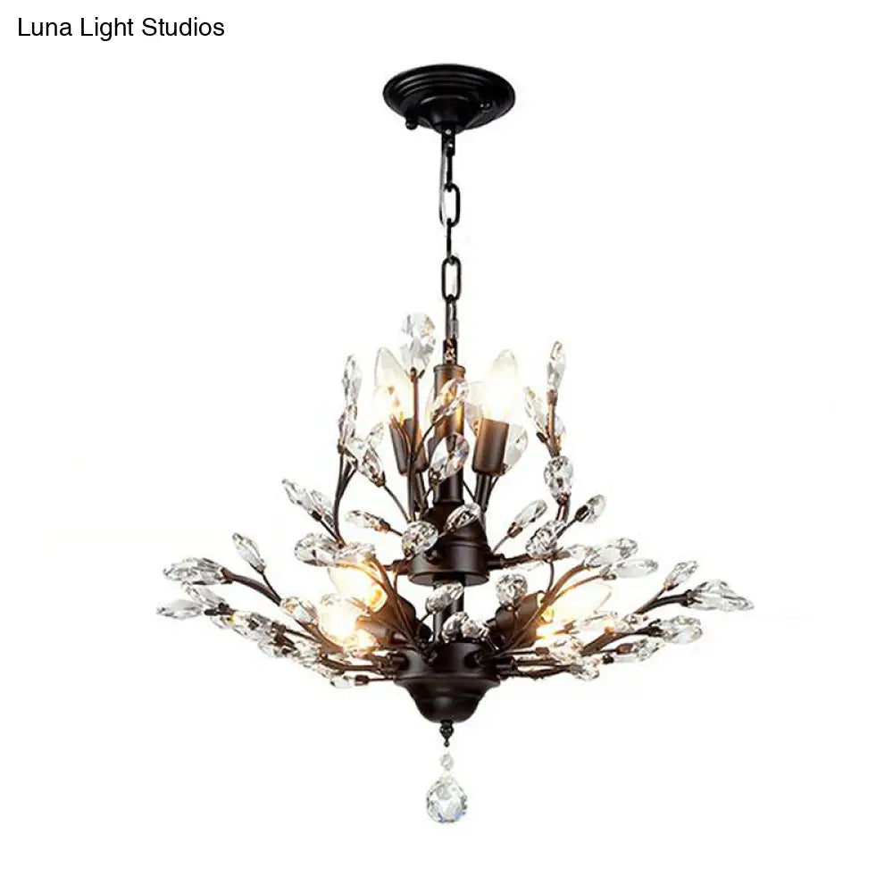 Branch Shaped Crystal Chandelier Pendant Light - Country Style Living Room Fixture