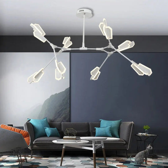 Branch Shaped Led Chandelier Light For Postmodern Metallic Living Room Ceiling Lighting 8 / White