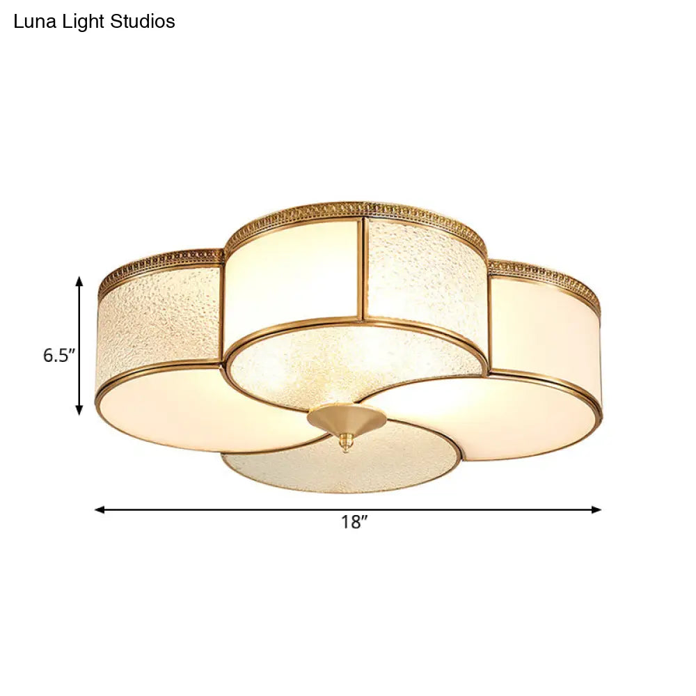 Brass 4-Light Flush Mount Fixture - Frosted Glass Ceiling Light For Living Room