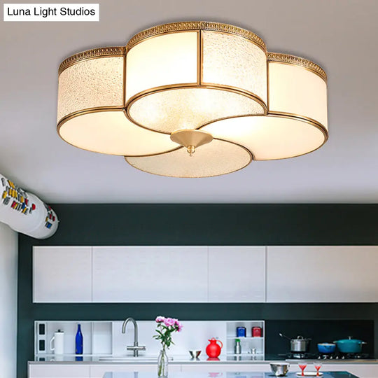 Brass 4-Light Flush Mount Fixture - Frosted Glass Ceiling Light For Living Room