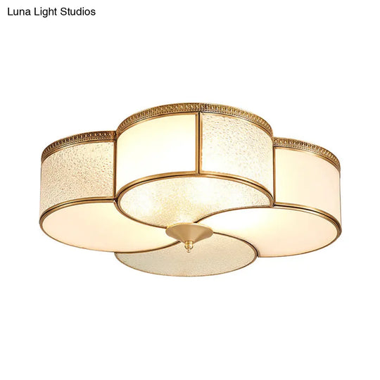 Brass 4-Light Flush Mount Fixture - Frosted Glass Ceiling Light For Living Room