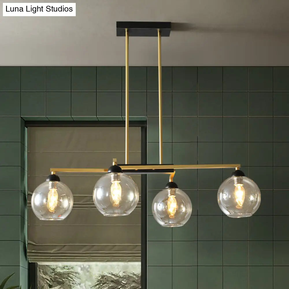 Brass 4-Light Simple Chandelier With Clear Glass Shades - Linear Dining Room Down Lighting