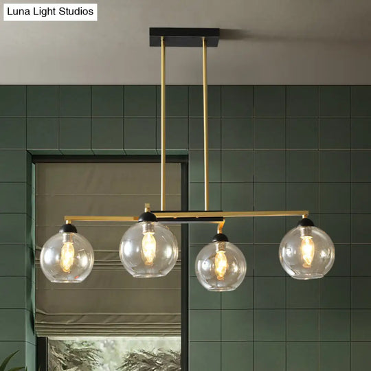 Brass 4-Light Simple Chandelier With Clear Glass Shades - Linear Dining Room Down Lighting