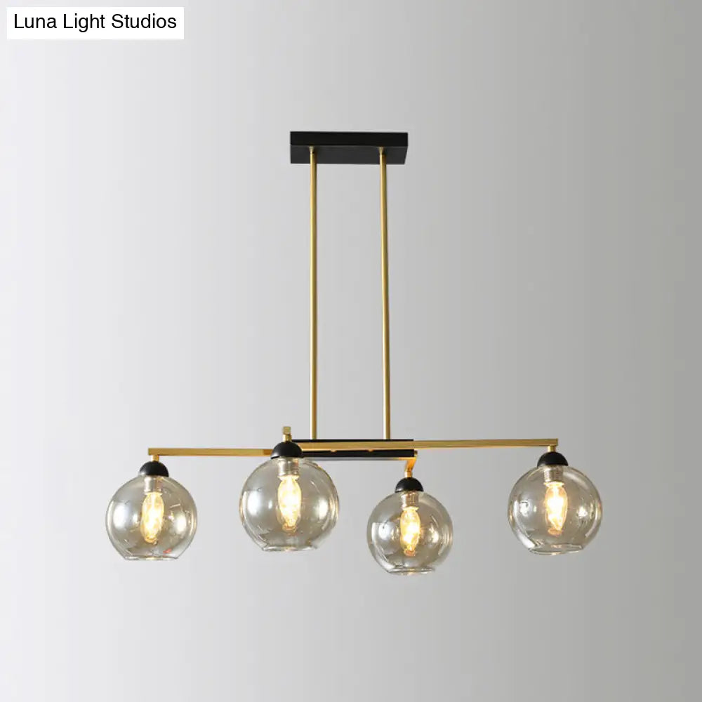 Brass 4-Light Simple Chandelier With Clear Glass Shades - Linear Dining Room Down Lighting