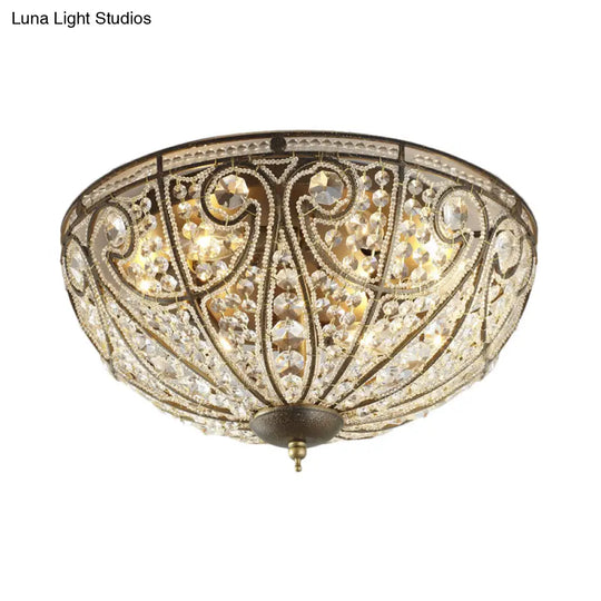 Brass 4 - Light Rustic Metal And Crystal Dome Flush Mount Ceiling Light