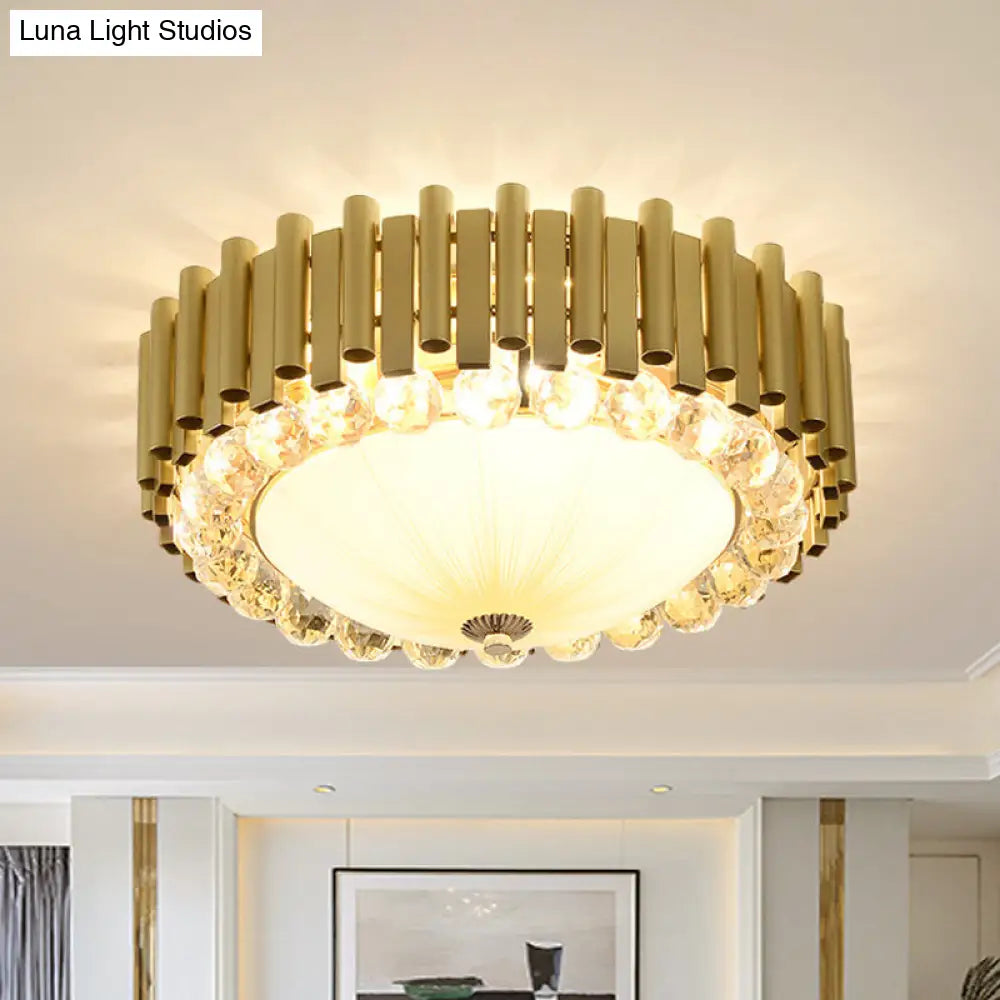 Brass 6-Head Crystal Flushmount: Modern Bedroom Ceiling Lighting